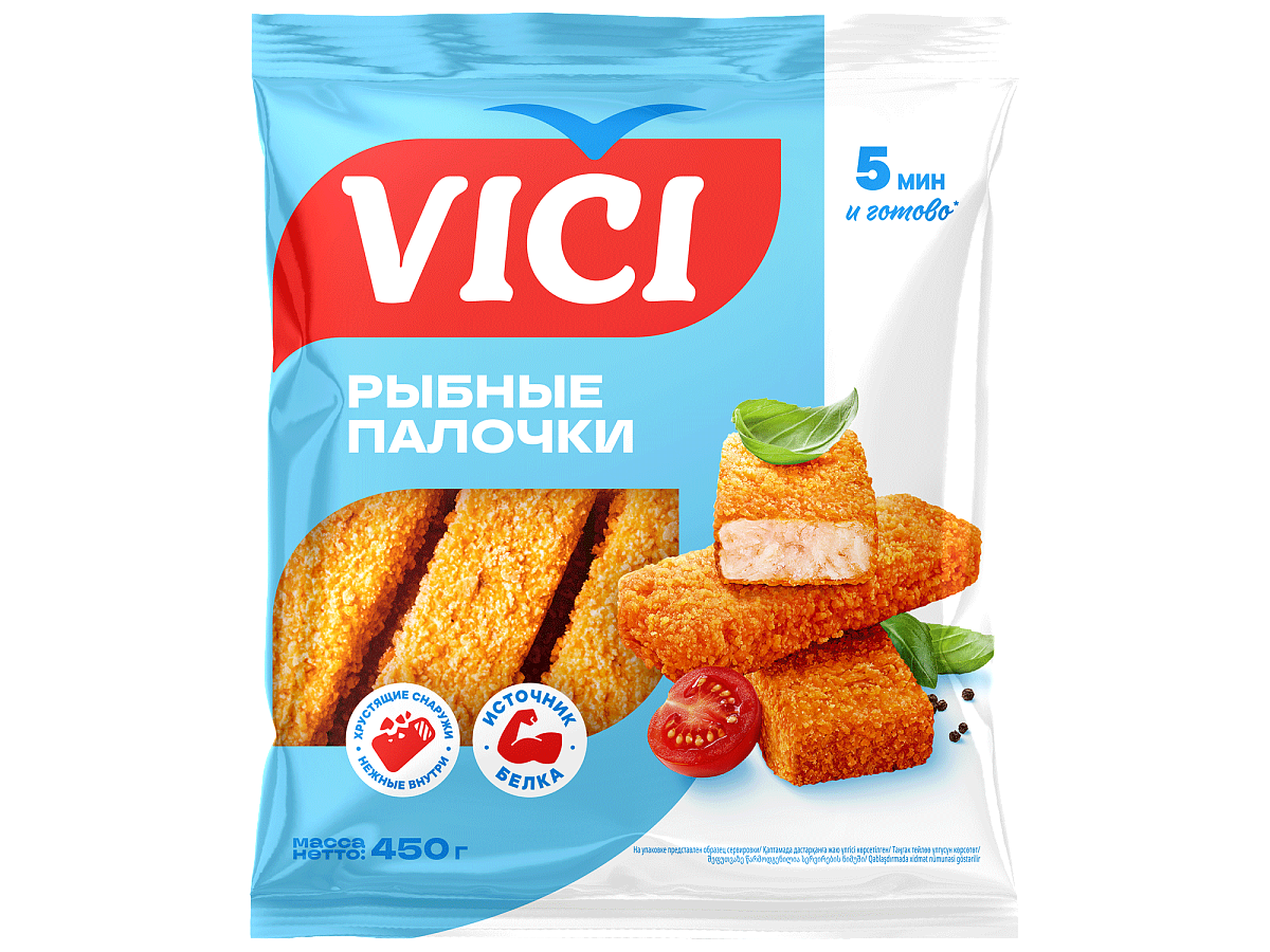 VICI Рыбные палочки из фарша минтая в панировке, VICI, 450 г/8шт K BFF 525