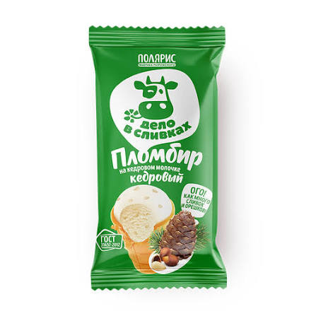 Дело в сливках пломбир на кедровом молочке с кедровыми орешками в вафельном стаканчике