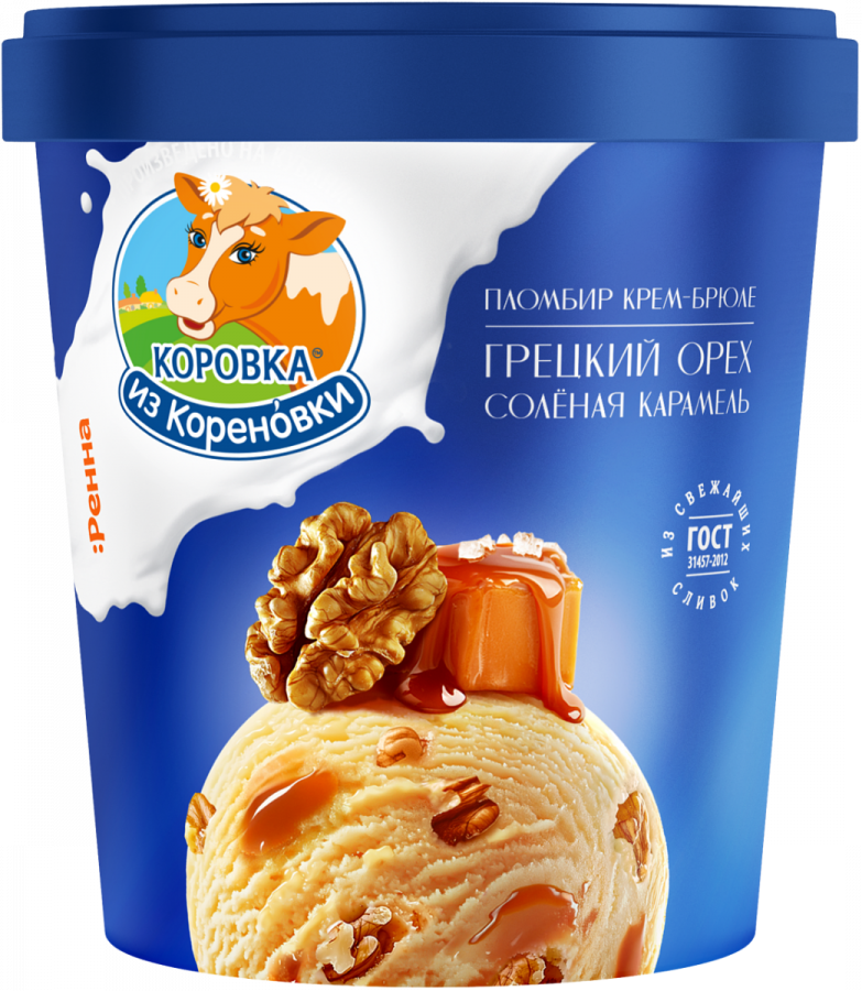 Морож пломб крем-брюле с СОЛЕН КАРАМ. И ГРЕЦКИМ ОРЕХ МДЖ 15% ведро 300г/8шт (0106), КизК